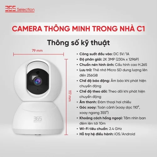 Camera Wifi Trong Nhà 365 Selection C1 Tuya 3MP 2K Full HD Chính Hãng - Hình ảnh 8