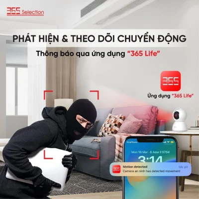 Camera Wifi Trong Nhà 365 Selection C1 Tuya 3MP 2K Full HD Chính Hãng - <strong>Camera Wifi 365 Selection C1 Tuya 3MP 2K Full HD</strong>, quay màu ban đêm, PTZ 360°, phát hiện chuyển động AI. Kết nối Tuya Smart/365 Life qua Wifi 2.4GHz, đàm thoại 2 chiều, lưu thẻ 128GB. Lắp đặt dễ, bảo hành 24 tháng, lý tưởng giám sát nhà ở, văn phòng.