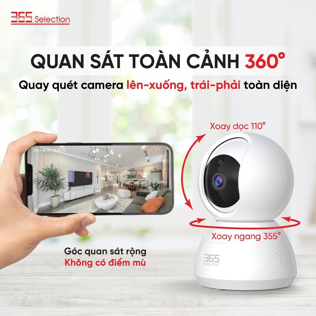 Camera Wifi Trong Nhà 365 Selection C1 Tuya 3MP 2K Full HD Chính Hãng - <strong>Camera Wifi 365 Selection C1 Tuya 3MP 2K Full HD</strong>, quay màu ban đêm, PTZ 360°, phát hiện chuyển động AI. Kết nối Tuya Smart/365 Life qua Wifi 2.4GHz, đàm thoại 2 chiều, lưu thẻ 128GB. Lắp đặt dễ, bảo hành 24 tháng, lý tưởng giám sát nhà ở, văn phòng.