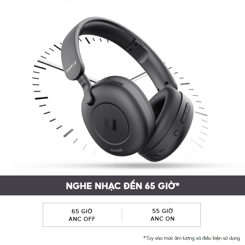 Tai Nghe Headphone HAVIT H655BT, Bluetooth 5.3, Chống Ồn ANC, Nghe Đến 65H - Hàng Chính Hãng - Đắm chìm trong thế giới âm thanh tinh khiết và tận hưởng sự tự do không giới hạn với tai nghe headphone <strong>HAVIT H655BT</strong>. Đây là một cỗ máy âm thanh toàn diện, trang bị công nghệ chống ồn chủ động (ANC) mạnh mẽ, giúp bạn loại bỏ tạp âm môi trường để tập trung tuyệt đối. Điểm nhấn không tưởng là thời lượng pin lên đến 65 giờ, cho phép bạn sử dụng hàng tuần liền mà không cần sạc. Trải nghiệm kết nối không dây hoàn hảo với Bluetooth 5.3 và chất âm Hi-Res sống động. Với thiết kế gập gọn và đệm tai siêu mềm mại, <strong>HAVIT H655BT</strong> là lựa chọn tối thượng cho công việc, du lịch và thư giãn.