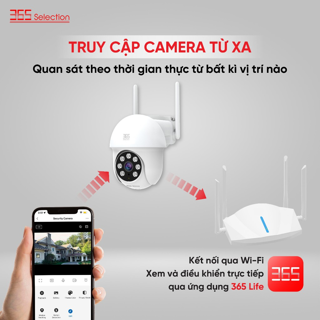 Camera Wifi Ngoài Trời 365 Selection OC1 Tuya 3MP 2K Chính Hãng - <strong>Camera Wifi 365 Selection OC1 Tuya 3MP 2K</strong>, chống nước IP65, thu hình 360° với PTZ, tầm nhìn đêm 10m. Kết nối Tuya Smart/Smart Life qua Wifi 2.4GHz, lắp đặt dễ dàng. Hỗ trợ thẻ nhớ 128GB, đàm thoại 2 chiều, phát hiện chuyển động. Lý tưởng giám sát ngoài trời.