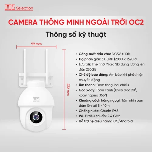 Camera Wifi Ngoài Trời 365 Selection OC2 Tuya 5MP 3K Chính Hãng - Hình ảnh 6