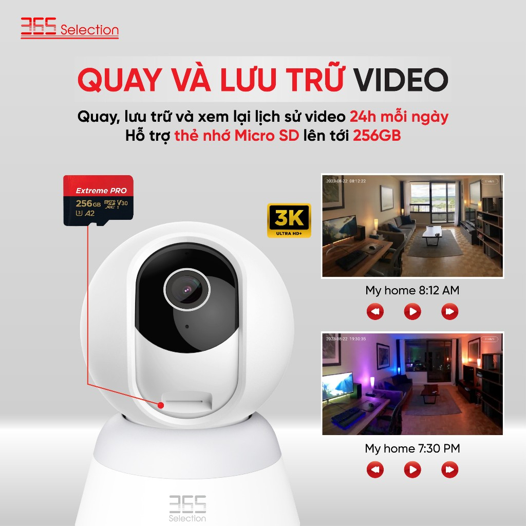 Camera Wifi Trong Nhà 365 Selection C2 Tuya 5MP 3K Chính Hãng - <strong>Camera Wifi 365 Selection C2 Tuya 5MP 3K2</strong>, quay 360°, phát hiện chuyển động AI, quay màu ban đêm. Kết nối Tuya Smart/365 Life qua Wifi 2.4GHz, đàm thoại 2 chiều, hỗ trợ thẻ nhớ 256GB. Lắp dễ, bảo hành 24 tháng, lý tưởng giám sát nhà ở, văn phòng, cửa hàng.