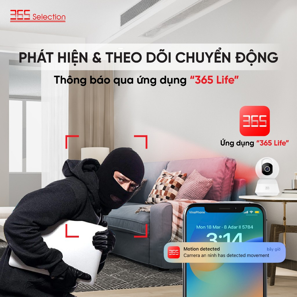 Camera Wifi Trong Nhà 365 Selection C2 Tuya 5MP 3K Chính Hãng - <strong>Camera Wifi 365 Selection C2 Tuya 5MP 3K2</strong>, quay 360°, phát hiện chuyển động AI, quay màu ban đêm. Kết nối Tuya Smart/365 Life qua Wifi 2.4GHz, đàm thoại 2 chiều, hỗ trợ thẻ nhớ 256GB. Lắp dễ, bảo hành 24 tháng, lý tưởng giám sát nhà ở, văn phòng, cửa hàng.