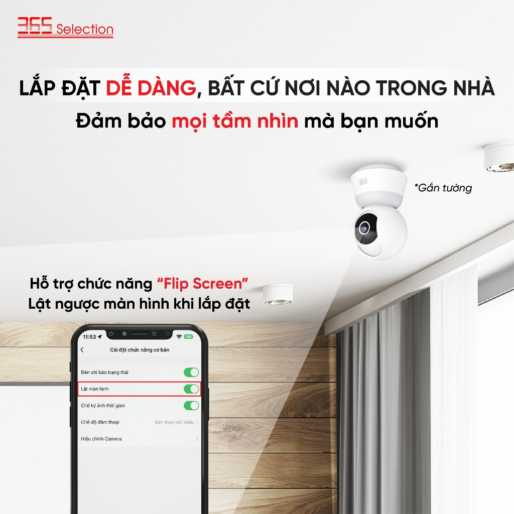 Camera Wifi Trong Nhà 365 Selection C2 Tuya 5MP 3K Chính Hãng - <strong>Camera Wifi 365 Selection C2 Tuya 5MP 3K2</strong>, quay 360°, phát hiện chuyển động AI, quay màu ban đêm. Kết nối Tuya Smart/365 Life qua Wifi 2.4GHz, đàm thoại 2 chiều, hỗ trợ thẻ nhớ 256GB. Lắp dễ, bảo hành 24 tháng, lý tưởng giám sát nhà ở, văn phòng, cửa hàng.