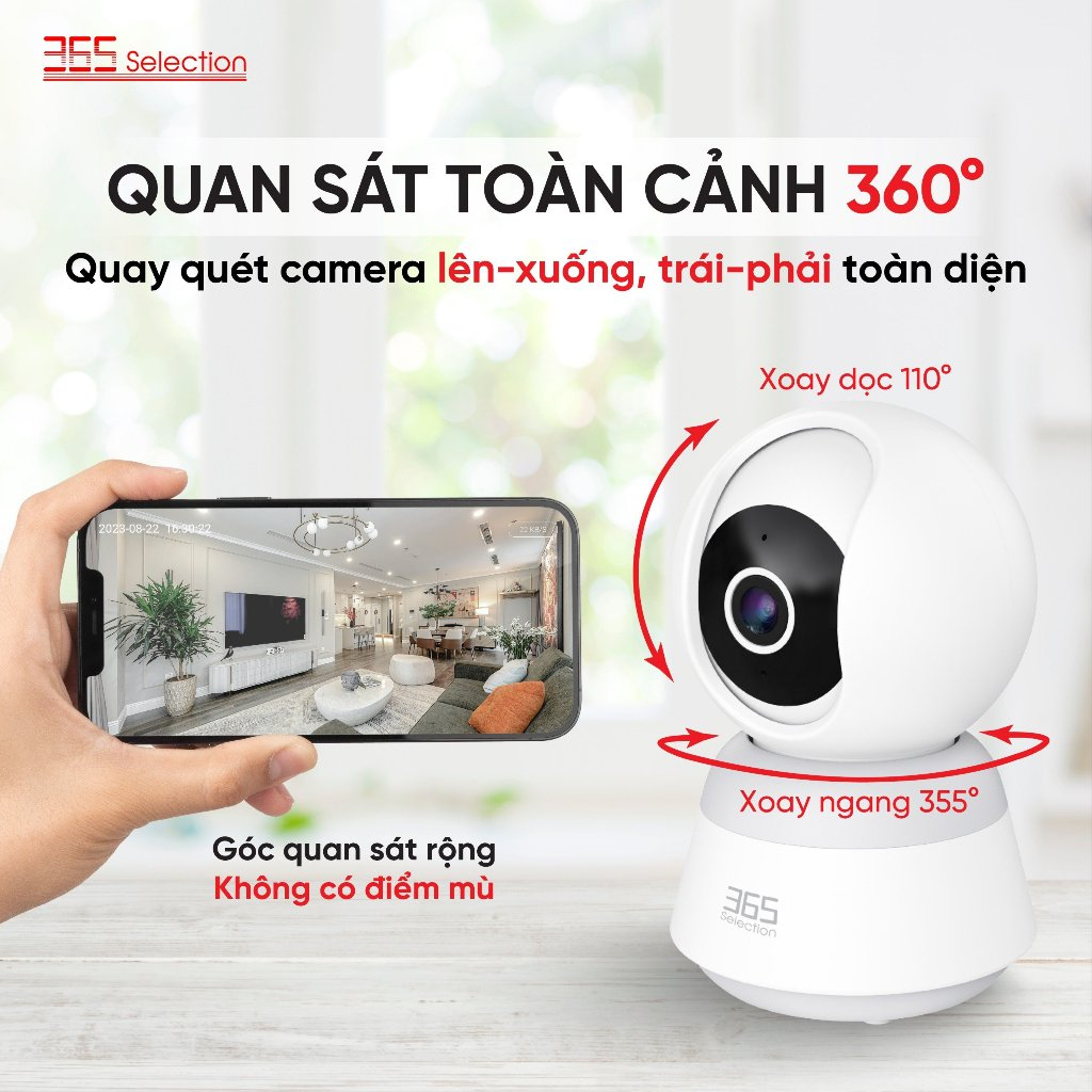 Camera Wifi Trong Nhà 365 Selection C2 Tuya 5MP 3K Chính Hãng - <strong>Camera Wifi 365 Selection C2 Tuya 5MP 3K2</strong>, quay 360°, phát hiện chuyển động AI, quay màu ban đêm. Kết nối Tuya Smart/365 Life qua Wifi 2.4GHz, đàm thoại 2 chiều, hỗ trợ thẻ nhớ 256GB. Lắp dễ, bảo hành 24 tháng, lý tưởng giám sát nhà ở, văn phòng, cửa hàng.