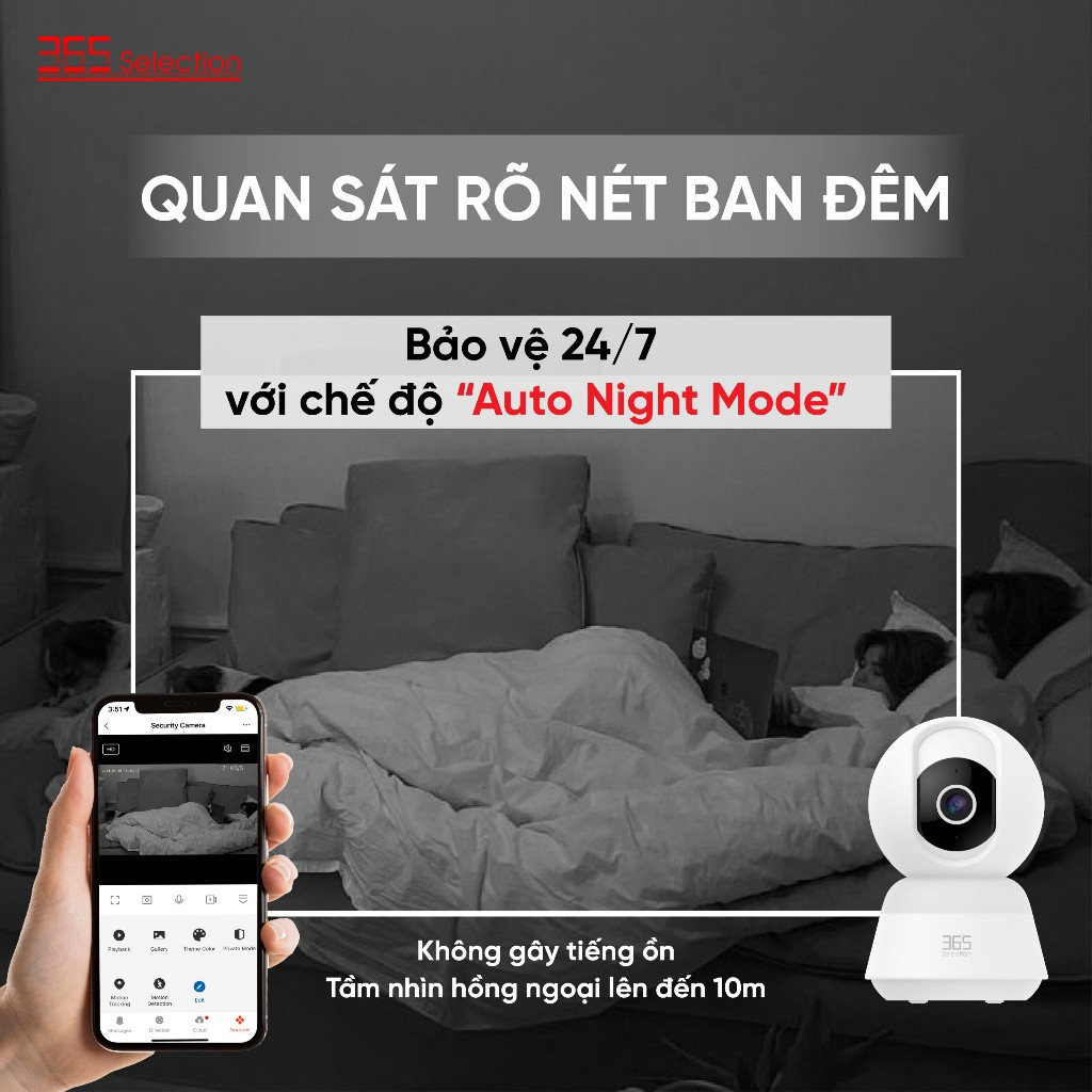 Camera Wifi Trong Nhà 365 Selection C2 Tuya 5MP 3K Chính Hãng - <strong>Camera Wifi 365 Selection C2 Tuya 5MP 3K2</strong>, quay 360°, phát hiện chuyển động AI, quay màu ban đêm. Kết nối Tuya Smart/365 Life qua Wifi 2.4GHz, đàm thoại 2 chiều, hỗ trợ thẻ nhớ 256GB. Lắp dễ, bảo hành 24 tháng, lý tưởng giám sát nhà ở, văn phòng, cửa hàng.