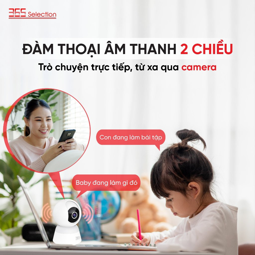 Camera Wifi Trong Nhà 365 Selection C2 Tuya 5MP 3K Chính Hãng - <strong>Camera Wifi 365 Selection C2 Tuya 5MP 3K2</strong>, quay 360°, phát hiện chuyển động AI, quay màu ban đêm. Kết nối Tuya Smart/365 Life qua Wifi 2.4GHz, đàm thoại 2 chiều, hỗ trợ thẻ nhớ 256GB. Lắp dễ, bảo hành 24 tháng, lý tưởng giám sát nhà ở, văn phòng, cửa hàng.