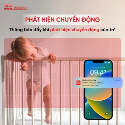 Camera Trông Trẻ Thông Minh 365 Selection PB1 Tuya 3MP 2K Chính Hãng - <strong>Camera Trông Trẻ 365 Selection PB1 3MP 2K</strong>, màu hồng phấn, phát hiện tiếng khóc, chuyển động bằng AI. Quay 360°, đàm thoại 2M, phát nhạc ru, đo nhiệt độ, độ ẩm. Kết nối Tuya Smart/365 Life qua Wifi 2.4GHz, lưu trữ thẻ 256GB. Lắp dễ, lý tưởng chăm sóc trẻ 24/7.