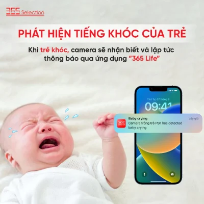 Camera Trông Trẻ Thông Minh 365 Selection PB1 Tuya 3MP 2K Chính Hãng - <strong>Camera Trông Trẻ 365 Selection PB1 3MP 2K</strong>, màu hồng phấn, phát hiện tiếng khóc, chuyển động bằng AI. Quay 360°, đàm thoại 2M, phát nhạc ru, đo nhiệt độ, độ ẩm. Kết nối Tuya Smart/365 Life qua Wifi 2.4GHz, lưu trữ thẻ 256GB. Lắp dễ, lý tưởng chăm sóc trẻ 24/7.