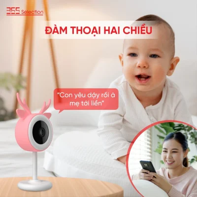 Camera Trông Trẻ Thông Minh 365 Selection PB1 Tuya 3MP 2K Chính Hãng - <strong>Camera Trông Trẻ 365 Selection PB1 3MP 2K</strong>, màu hồng phấn, phát hiện tiếng khóc, chuyển động bằng AI. Quay 360°, đàm thoại 2M, phát nhạc ru, đo nhiệt độ, độ ẩm. Kết nối Tuya Smart/365 Life qua Wifi 2.4GHz, lưu trữ thẻ 256GB. Lắp dễ, lý tưởng chăm sóc trẻ 24/7.