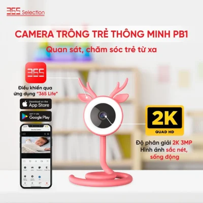 Camera Trông Trẻ Thông Minh 365 Selection PB1 Tuya 3MP 2K Chính Hãng - <strong>Camera Trông Trẻ 365 Selection PB1 3MP 2K</strong>, màu hồng phấn, phát hiện tiếng khóc, chuyển động bằng AI. Quay 360°, đàm thoại 2M, phát nhạc ru, đo nhiệt độ, độ ẩm. Kết nối Tuya Smart/365 Life qua Wifi 2.4GHz, lưu trữ thẻ 256GB. Lắp dễ, lý tưởng chăm sóc trẻ 24/7.