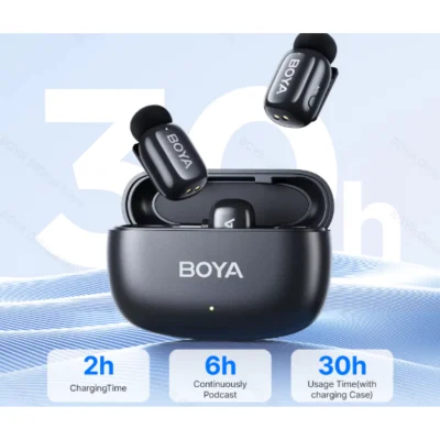 Micro Thu Âm Không Dây BOYA MINI 12 Chính Hãng - Micro Thu Âm Không Dây <strong>BOYA MINI 12</strong> siêu nhỏ gọn (5g), thu âm đa hướng 360°, chống ồn AI 3 mức. Tương thích Type-C, Lightning cho iPhone, Android, tablet, laptop. Pin 6 giờ, hộp sạc 1000mAh cho 30 giờ sử dụng. Phạm vi 100m, lý tưởng cho vlog, livestream, TikTok.