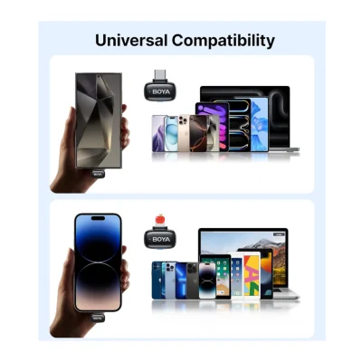 Micro Thu Âm Không Dây BOYA MINI 12 Chính Hãng - Micro Thu Âm Không Dây <strong>BOYA MINI 12</strong> siêu nhỏ gọn (5g), thu âm đa hướng 360°, chống ồn AI 3 mức. Tương thích Type-C, Lightning cho iPhone, Android, tablet, laptop. Pin 6 giờ, hộp sạc 1000mAh cho 30 giờ sử dụng. Phạm vi 100m, lý tưởng cho vlog, livestream, TikTok.