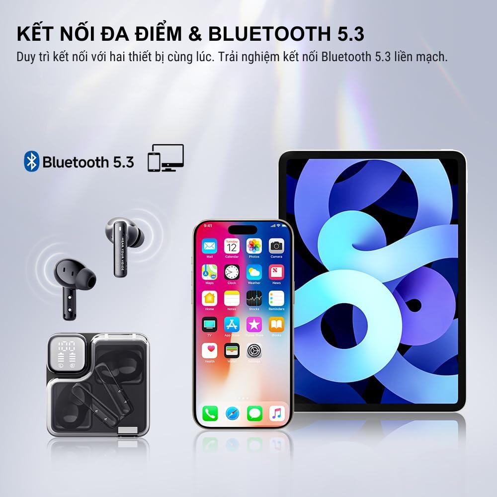 Tai nghe True Wireless QCY MeloBuds Neo, LED Hiển Thị Pin, Bluetooth 5.3, 24H Playtime, 68ms Low Latency - Tai nghe <strong>QCY MeloBuds Neo</strong> với công nghệ <strong>QCY MeloBuds Neo</strong>, thiết kế trong suốt cyberpunk, LED hiển thị pin, driver 10mm cho âm thanh sống động. Bluetooth 5.3, độ trễ 68ms, ENC 4 mic đảm bảo cuộc gọi rõ nét. Pin 24 giờ, IPX5 chống nước, 9 chế độ EQ qua app.