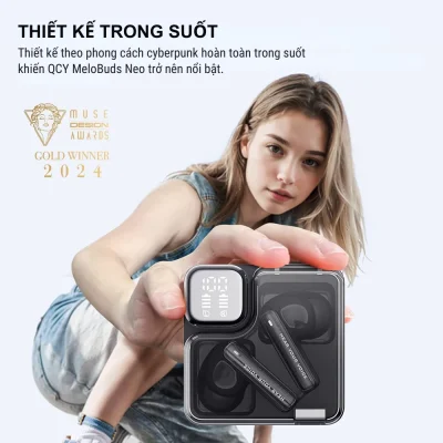 Tai nghe True Wireless QCY MeloBuds Neo, LED Hiển Thị Pin, Bluetooth 5.3, 24H Playtime, 68ms Low Latency - Tai nghe <strong>QCY MeloBuds Neo</strong> với công nghệ <strong>QCY MeloBuds Neo</strong>, thiết kế trong suốt cyberpunk, LED hiển thị pin, driver 10mm cho âm thanh sống động. Bluetooth 5.3, độ trễ 68ms, ENC 4 mic đảm bảo cuộc gọi rõ nét. Pin 24 giờ, IPX5 chống nước, 9 chế độ EQ qua app.