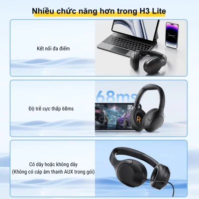 Tai nghe Over-Ear QCY H3 Lite ANC, Chống Ồn 90%, Driver 40mm, Bluetooth 5.3, Pin 60H - Tai nghe <strong>QCY H3 Lite</strong> tích hợp công nghệ QCY H3 Lite với ANC chặn 90% tiếng ồn, driver 40mm cho âm thanh Hi-Fi, ENC & DSP micro kép cho cuộc gọi rõ nét. Bluetooth 5.3, độ trễ 68ms, pin 60 giờ (ANC tắt). Thiết kế gập gọn, êm ái, hỗ trợ 9 chế độ EQ qua app. Chính hãng, bảo hành 6 tháng.