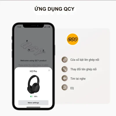 Tai nghe Chụp Tai Không Dây QCY H2 Pro Extra Bass, Bluetooth 5.3, Pin 70H, Độ Trễ Thấp - Tai nghe chụp tai <strong>QCY H2 Pro</strong> với công nghệ QCY H2 Pro, driver 40mm mang đến âm bass mạnh mẽ, độ trễ thấp 78ms, pin 70 giờ (ANC tắt). Công nghệ ENC micro kép cho cuộc gọi rõ nét, thiết kế gập gọn, đệm PU mềm mại, thoải mái cả ngày. Hỗ trợ app QCY tùy chỉnh EQ, Bluetooth 5.3 kết nối ổn định.