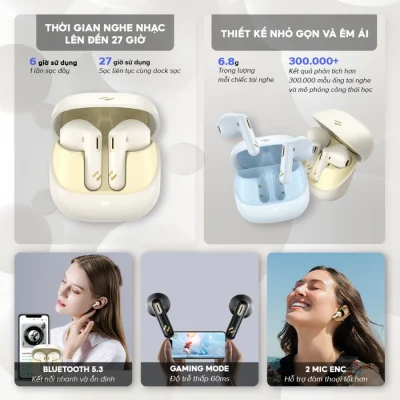 Tai Nghe True Wireless HAVIT TW905, Bluetooth 5.3, 2 Mic ENC, Nghe Nhạc Đến 27H - Trải nghiệm sự tự do không dây và giao tiếp trong trẻo với tai nghe True Wireless <strong>HAVIT TW905</strong>. Được trang bị công nghệ kết nối Bluetooth 5.3 thế hệ mới, sản phẩm đảm bảo tín hiệu ổn định và ghép nối tức thì. Nổi bật với hệ thống 2 micro ENC khử ồn môi trường, giúp giọng nói của bạn luôn to, rõ ràng trong mọi cuộc gọi. Tận hưởng chất âm cân bằng và thời lượng pin bền bỉ lên đến 27 giờ khi dùng cùng hộp sạc. Với thiết kế công thái học nhỏ gọn, mang lại cảm giác đeo thoải mái suốt cả ngày, <strong>HAVIT TW905</strong> là lựa chọn thông minh cho nhu cầu làm việc, học tập và giải trí hàng ngày.
