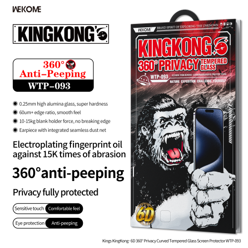 Kính Cường Lực KINGKONG WTP-093 Chống Nhìn Trộm 360 Độ, Chống Vân Tay, Chống Vỡ - Hình ảnh 2