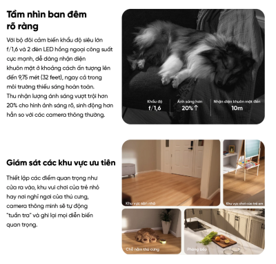 Camera trong nhà Eufy Indoor S350 - Trải nghiệm đỉnh cao an ninh gia đình với <strong>Camera trong nhà Eufy Indoor S350</strong>. Sản phẩm đột phá với hệ thống camera kép, bao gồm một ống kính góc rộng 4K và một ống kính tele 2K, mang đến độ phân giải siêu nét và khả năng zoom lai 8x ấn tượng. Nhờ đó, bạn có thể quan sát chi tiết mọi sự vật ở khoảng cách xa. Với khả năng xoay 360°, <strong>Eufy Indoor S350</strong> dễ dàng bao quát toàn bộ không gian mà không có điểm mù. Công nghệ AI thông minh tự động theo dõi chuyển động của người và vật nuôi, kết hợp cùng tầm nhìn đêm rõ nét, đảm bảo an ninh 24/7. Lưu trữ linh hoạt qua thẻ nhớ mà không cần trả phí hàng tháng, <strong>Eufy Indoor S350</strong> là lựa chọn hoàn hảo để giám sát con trẻ, thú cưng và bảo vệ ngôi nhà của bạn.
