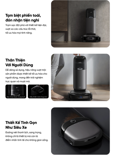 Robot hút bụi lau sàn eufy Omni S1 Pro - Trải nghiệm cuộc cách mạng dọn dẹp với <strong>Robot hút bụi lau sàn eufy Omni S1 Pro</strong>. Đây là robot đầu tiên trên thế giới sở hữu công nghệ lau sạch tức thì, với con lăn được giặt sạch liên tục ngay trong khi lau, đảm bảo sàn nhà luôn được lau bằng nước sạch. Trạm sạc Omni toàn năng không chỉ tự động hút rác, giặt và sấy khô con lăn mà còn có khả năng tự tạo ra nước khử khuẩn bằng Ozone, tiêu diệt 99.9% vi khuẩn mà không cần hóa chất. Với lực hút 8.000Pa mạnh mẽ và hệ thống điều hướng AI.See™ thông minh, <strong>eufy Omni S1 Pro</strong> mang đến hiệu quả làm sạch vượt trội và sự tiện nghi tối thượng cho ngôi nhà của bạn.