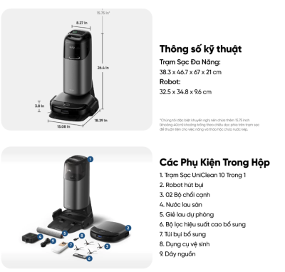 Robot hút bụi lau sàn eufy Omni S1 Pro - Trải nghiệm cuộc cách mạng dọn dẹp với <strong>Robot hút bụi lau sàn eufy Omni S1 Pro</strong>. Đây là robot đầu tiên trên thế giới sở hữu công nghệ lau sạch tức thì, với con lăn được giặt sạch liên tục ngay trong khi lau, đảm bảo sàn nhà luôn được lau bằng nước sạch. Trạm sạc Omni toàn năng không chỉ tự động hút rác, giặt và sấy khô con lăn mà còn có khả năng tự tạo ra nước khử khuẩn bằng Ozone, tiêu diệt 99.9% vi khuẩn mà không cần hóa chất. Với lực hút 8.000Pa mạnh mẽ và hệ thống điều hướng AI.See™ thông minh, <strong>eufy Omni S1 Pro</strong> mang đến hiệu quả làm sạch vượt trội và sự tiện nghi tối thượng cho ngôi nhà của bạn.