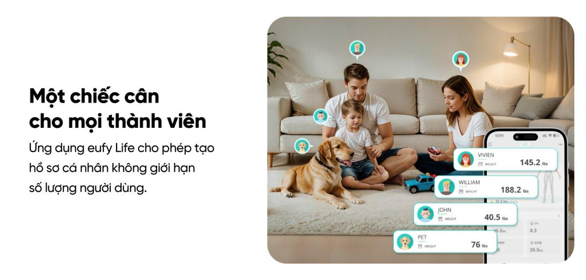 Cân Điện Tử Thông Minh eufy C20 - Hàng Chính Hãng | Phân Tích 16 Chỉ Số Cơ Thể, Kết Nối App EufyLife - Khám phá ngay cân điện tử thông minh <strong>eufy C20</strong>, người bạn đồng hành lý tưởng trên hành trình chăm sóc sức khỏe toàn diện. Với khả năng phân tích chính xác 16 chỉ số sinh trắc học quan trọng, <strong>eufy C20</strong> giúp bạn thấu hiểu cơ thể một cách sâu sắc nhất. Thiết bị sở hữu thiết kế tinh tế, màn hình TFT 3.36 inch hiển thị thông tin trực quan và kết nối dễ dàng với ứng dụng EufyLife qua Bluetooth. Theo dõi tiến trình, đặt mục tiêu và quản lý sức khỏe cho cả gia đình chưa bao giờ dễ dàng đến thế. Với độ chính xác cao và khả năng lưu trữ không giới hạn hồ sơ người dùng, đây là lựa chọn hoàn hảo cho mọi gia đình hiện đại.