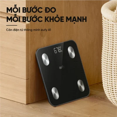 Cân Điện Tử Thông Minh Eufy A1 - Theo Dõi Sức Khỏe Toàn Diện, Chính Xác - Khám phá ngay <strong>Cân điện tử thông minh eufy A1</strong>, trợ lý sức khỏe đắc lực cho cả gia đình bạn. Với thiết kế tinh tế, mặt kính cường lực sang trọng, <strong>eufy A1</strong> không chỉ là một chiếc cân mà còn là thiết bị theo dõi sức khỏe toàn diện. Sản phẩm có khả năng phân tích đến 12 chỉ số cơ thể quan trọng như cân nặng, BMI, tỷ lệ mỡ, khối lượng xương, cơ... Dữ liệu được đồng bộ hóa dễ dàng qua Bluetooth với ứng dụng EufyLife, tương thích với các ứng dụng sức khỏe phổ biến khác như Apple Health, Google Fit. Với khả năng lưu trữ dữ liệu cho 16 người dùng, <strong>eufy A1</strong> là lựa chọn hoàn hảo để mọi thành viên cùng nhau xây dựng lối sống lành mạnh.