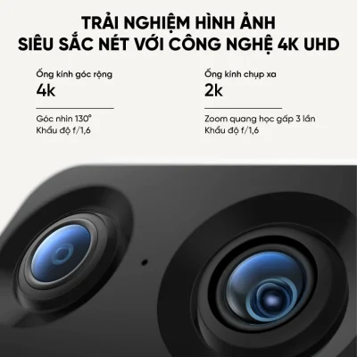 Camera trong nhà Eufy Indoor S350 - Trải nghiệm đỉnh cao an ninh gia đình với <strong>Camera trong nhà Eufy Indoor S350</strong>. Sản phẩm đột phá với hệ thống camera kép, bao gồm một ống kính góc rộng 4K và một ống kính tele 2K, mang đến độ phân giải siêu nét và khả năng zoom lai 8x ấn tượng. Nhờ đó, bạn có thể quan sát chi tiết mọi sự vật ở khoảng cách xa. Với khả năng xoay 360°, <strong>Eufy Indoor S350</strong> dễ dàng bao quát toàn bộ không gian mà không có điểm mù. Công nghệ AI thông minh tự động theo dõi chuyển động của người và vật nuôi, kết hợp cùng tầm nhìn đêm rõ nét, đảm bảo an ninh 24/7. Lưu trữ linh hoạt qua thẻ nhớ mà không cần trả phí hàng tháng, <strong>Eufy Indoor S350</strong> là lựa chọn hoàn hảo để giám sát con trẻ, thú cưng và bảo vệ ngôi nhà của bạn.