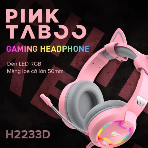 Tai Nghe Mèo HAVIT H2233D, Driver 50mm, Đèn LED RGB, Mic Khử Ồn - Chính Hãng BH 12 Tháng Dizigear - Hình ảnh 2