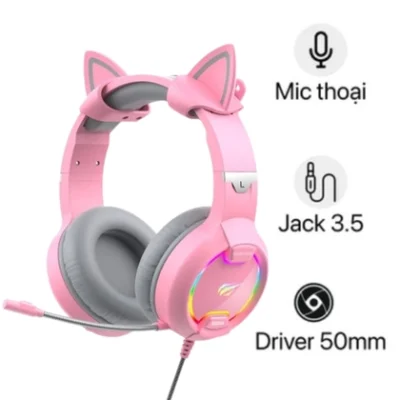 Tai Nghe Mèo HAVIT H2233D, Driver 50mm, Đèn LED RGB, Mic Khử Ồn - Chính Hãng BH 12 Tháng Dizigear