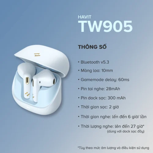 Tai Nghe True Wireless HAVIT TW905, Bluetooth 5.3, 2 Mic ENC, Nghe Nhạc Đến 27H - Hình ảnh 13