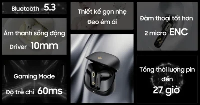 Tai Nghe True Wireless HAVIT TW905, Bluetooth 5.3, 2 Mic ENC, Nghe Nhạc Đến 27H - Trải nghiệm sự tự do không dây và giao tiếp trong trẻo với tai nghe True Wireless <strong>HAVIT TW905</strong>. Được trang bị công nghệ kết nối Bluetooth 5.3 thế hệ mới, sản phẩm đảm bảo tín hiệu ổn định và ghép nối tức thì. Nổi bật với hệ thống 2 micro ENC khử ồn môi trường, giúp giọng nói của bạn luôn to, rõ ràng trong mọi cuộc gọi. Tận hưởng chất âm cân bằng và thời lượng pin bền bỉ lên đến 27 giờ khi dùng cùng hộp sạc. Với thiết kế công thái học nhỏ gọn, mang lại cảm giác đeo thoải mái suốt cả ngày, <strong>HAVIT TW905</strong> là lựa chọn thông minh cho nhu cầu làm việc, học tập và giải trí hàng ngày.