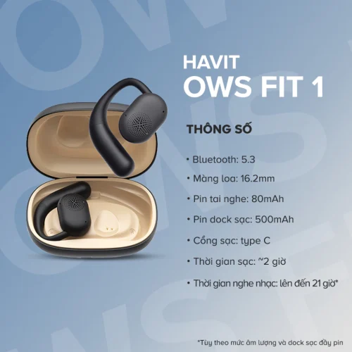 Tai Nghe Open Wireless OWS Fit 1, BT 5.3, Driver 16.2mm, Thiết Kế Open-ear, IPX5, Nghe Đến 21H - Hàng Chính Hãng - Hình ảnh 9