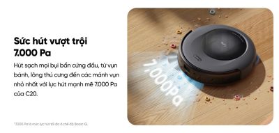 Robot Hút Bụi Lau Sàn Eufy C20 Omni - Khám phá ngay <strong>Robot hút bụi lau sàn eufy C20 Omni</strong>, giải pháp làm sạch toàn diện và tự động cho ngôi nhà của bạn. Với trạm sạc Omni "All-in-One", robot có thể tự động hút rác, giặt và sấy khô giẻ lau, giúp bạn hoàn toàn rảnh tay. Sản phẩm sở hữu lực hút mạnh mẽ 7.000Pa kết hợp công nghệ lau xoay Mop Master™ tốc độ cao, dễ dàng loại bỏ mọi bụi bẩn, lông thú và vết bẩn cứng đầu. Đặc biệt, <strong>eufy C20 Omni</strong> được trang bị công nghệ Pro-Detangle Comb™ tự động gỡ rối tóc thông minh và thiết kế siêu mỏng chỉ 8.5cm, làm sạch hiệu quả mọi ngóc ngách, kể cả gầm nội thất thấp. Đây là lựa chọn lý tưởng cho cuộc sống hiện đại và bận rộn.