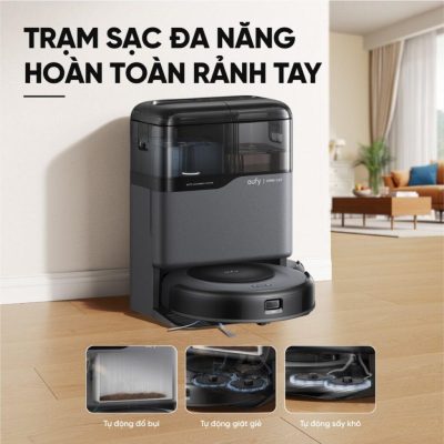 Robot Hút Bụi Lau Sàn Eufy C20 Omni - Khám phá ngay <strong>Robot hút bụi lau sàn eufy C20 Omni</strong>, giải pháp làm sạch toàn diện và tự động cho ngôi nhà của bạn. Với trạm sạc Omni "All-in-One", robot có thể tự động hút rác, giặt và sấy khô giẻ lau, giúp bạn hoàn toàn rảnh tay. Sản phẩm sở hữu lực hút mạnh mẽ 7.000Pa kết hợp công nghệ lau xoay Mop Master™ tốc độ cao, dễ dàng loại bỏ mọi bụi bẩn, lông thú và vết bẩn cứng đầu. Đặc biệt, <strong>eufy C20 Omni</strong> được trang bị công nghệ Pro-Detangle Comb™ tự động gỡ rối tóc thông minh và thiết kế siêu mỏng chỉ 8.5cm, làm sạch hiệu quả mọi ngóc ngách, kể cả gầm nội thất thấp. Đây là lựa chọn lý tưởng cho cuộc sống hiện đại và bận rộn.