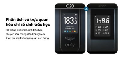 Cân Điện Tử Thông Minh eufy C20 - Hàng Chính Hãng | Phân Tích 16 Chỉ Số Cơ Thể, Kết Nối App EufyLife - Khám phá ngay cân điện tử thông minh <strong>eufy C20</strong>, người bạn đồng hành lý tưởng trên hành trình chăm sóc sức khỏe toàn diện. Với khả năng phân tích chính xác 16 chỉ số sinh trắc học quan trọng, <strong>eufy C20</strong> giúp bạn thấu hiểu cơ thể một cách sâu sắc nhất. Thiết bị sở hữu thiết kế tinh tế, màn hình TFT 3.36 inch hiển thị thông tin trực quan và kết nối dễ dàng với ứng dụng EufyLife qua Bluetooth. Theo dõi tiến trình, đặt mục tiêu và quản lý sức khỏe cho cả gia đình chưa bao giờ dễ dàng đến thế. Với độ chính xác cao và khả năng lưu trữ không giới hạn hồ sơ người dùng, đây là lựa chọn hoàn hảo cho mọi gia đình hiện đại.
