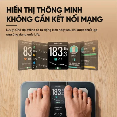 Cân Điện Tử Thông Minh eufy C20 - Hàng Chính Hãng | Phân Tích 16 Chỉ Số Cơ Thể, Kết Nối App EufyLife - Khám phá ngay cân điện tử thông minh <strong>eufy C20</strong>, người bạn đồng hành lý tưởng trên hành trình chăm sóc sức khỏe toàn diện. Với khả năng phân tích chính xác 16 chỉ số sinh trắc học quan trọng, <strong>eufy C20</strong> giúp bạn thấu hiểu cơ thể một cách sâu sắc nhất. Thiết bị sở hữu thiết kế tinh tế, màn hình TFT 3.36 inch hiển thị thông tin trực quan và kết nối dễ dàng với ứng dụng EufyLife qua Bluetooth. Theo dõi tiến trình, đặt mục tiêu và quản lý sức khỏe cho cả gia đình chưa bao giờ dễ dàng đến thế. Với độ chính xác cao và khả năng lưu trữ không giới hạn hồ sơ người dùng, đây là lựa chọn hoàn hảo cho mọi gia đình hiện đại.