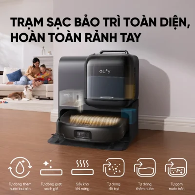 Robot Hút Bụi Lau Sàn Eufy Omni E28 - Giải phóng bạn khỏi công việc nhà với <strong>Robot hút bụi lau sàn eufy Omni E28</strong>, cỗ máy làm sạch tối thượng cho ngôi nhà hiện đại. Nổi bật với lực hút turbo không tưởng lên đến 20.000Pa, <strong>eufy Omni E28</strong> dễ dàng loại bỏ mọi bụi bẩn, lông thú cưng và mảnh vụn ẩn sâu trong thảm và các kẽ sàn. Sản phẩm đi kèm trạm Omni toàn năng tự động giặt, sấy khô giẻ lau, hút rác và bổ sung nước lau sàn, mang lại trải nghiệm rảnh tay tuyệt đối. Đặc biệt, trạm còn tích hợp máy làm sạch sâu cầm tay FlexiOne™ có thể tháo rời, giúp xử lý vết bẩn trên thảm, sofa một cách linh hoạt. Hãy để <strong>eufy Omni E28</strong> định nghĩa lại sự sạch sẽ cho không gian sống của bạn.