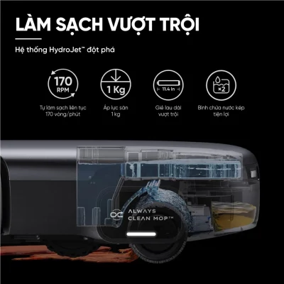 Robot hút bụi lau sàn eufy Omni S1 Pro - Trải nghiệm cuộc cách mạng dọn dẹp với <strong>Robot hút bụi lau sàn eufy Omni S1 Pro</strong>. Đây là robot đầu tiên trên thế giới sở hữu công nghệ lau sạch tức thì, với con lăn được giặt sạch liên tục ngay trong khi lau, đảm bảo sàn nhà luôn được lau bằng nước sạch. Trạm sạc Omni toàn năng không chỉ tự động hút rác, giặt và sấy khô con lăn mà còn có khả năng tự tạo ra nước khử khuẩn bằng Ozone, tiêu diệt 99.9% vi khuẩn mà không cần hóa chất. Với lực hút 8.000Pa mạnh mẽ và hệ thống điều hướng AI.See™ thông minh, <strong>eufy Omni S1 Pro</strong> mang đến hiệu quả làm sạch vượt trội và sự tiện nghi tối thượng cho ngôi nhà của bạn.