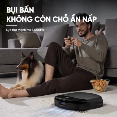 Robot hút bụi lau sàn eufy Omni S1 Pro - Trải nghiệm cuộc cách mạng dọn dẹp với <strong>Robot hút bụi lau sàn eufy Omni S1 Pro</strong>. Đây là robot đầu tiên trên thế giới sở hữu công nghệ lau sạch tức thì, với con lăn được giặt sạch liên tục ngay trong khi lau, đảm bảo sàn nhà luôn được lau bằng nước sạch. Trạm sạc Omni toàn năng không chỉ tự động hút rác, giặt và sấy khô con lăn mà còn có khả năng tự tạo ra nước khử khuẩn bằng Ozone, tiêu diệt 99.9% vi khuẩn mà không cần hóa chất. Với lực hút 8.000Pa mạnh mẽ và hệ thống điều hướng AI.See™ thông minh, <strong>eufy Omni S1 Pro</strong> mang đến hiệu quả làm sạch vượt trội và sự tiện nghi tối thượng cho ngôi nhà của bạn.