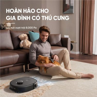 Robot hút bụi lau sàn eufy X10 Pro Omni - Nâng tầm trải nghiệm dọn dẹp nhà cửa với <strong>Robot hút bụi lau sàn eufy X10 Pro Omni</strong>, giải pháp làm sạch thông minh và toàn diện đến từ thương hiệu uy tín Eufy. Sản phẩm sở hữu lực hút mạnh mẽ 8.000 Pa, hệ thống lau xoay kép MopMaster™ 2.0 tạo áp lực 1kg và công nghệ AI.See™ nhận diện hơn 100 vật thể, giúp làm sạch sâu mọi ngóc ngách và né tránh chướng ngại vật một cách thông minh. Điểm nhấn của <strong>eufy X10 Pro Omni</strong> là trạm sạc Omni đa năng, tự động giặt giẻ, sấy khô bằng khí nóng, hút rác và châm nước, mang đến sự tiện lợi rảnh tay tuyệt đối. Đây là trợ thủ đắc lực cho mọi gia đình hiện đại, đặc biệt là nhà có nuôi thú cưng.