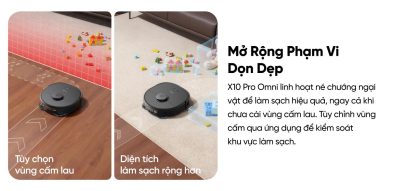 Robot hút bụi lau sàn eufy X10 Pro Omni - Nâng tầm trải nghiệm dọn dẹp nhà cửa với <strong>Robot hút bụi lau sàn eufy X10 Pro Omni</strong>, giải pháp làm sạch thông minh và toàn diện đến từ thương hiệu uy tín Eufy. Sản phẩm sở hữu lực hút mạnh mẽ 8.000 Pa, hệ thống lau xoay kép MopMaster™ 2.0 tạo áp lực 1kg và công nghệ AI.See™ nhận diện hơn 100 vật thể, giúp làm sạch sâu mọi ngóc ngách và né tránh chướng ngại vật một cách thông minh. Điểm nhấn của <strong>eufy X10 Pro Omni</strong> là trạm sạc Omni đa năng, tự động giặt giẻ, sấy khô bằng khí nóng, hút rác và châm nước, mang đến sự tiện lợi rảnh tay tuyệt đối. Đây là trợ thủ đắc lực cho mọi gia đình hiện đại, đặc biệt là nhà có nuôi thú cưng.