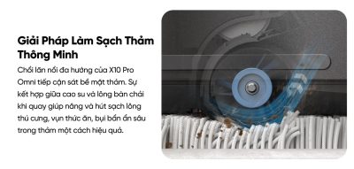 Robot hút bụi lau sàn eufy X10 Pro Omni - Nâng tầm trải nghiệm dọn dẹp nhà cửa với <strong>Robot hút bụi lau sàn eufy X10 Pro Omni</strong>, giải pháp làm sạch thông minh và toàn diện đến từ thương hiệu uy tín Eufy. Sản phẩm sở hữu lực hút mạnh mẽ 8.000 Pa, hệ thống lau xoay kép MopMaster™ 2.0 tạo áp lực 1kg và công nghệ AI.See™ nhận diện hơn 100 vật thể, giúp làm sạch sâu mọi ngóc ngách và né tránh chướng ngại vật một cách thông minh. Điểm nhấn của <strong>eufy X10 Pro Omni</strong> là trạm sạc Omni đa năng, tự động giặt giẻ, sấy khô bằng khí nóng, hút rác và châm nước, mang đến sự tiện lợi rảnh tay tuyệt đối. Đây là trợ thủ đắc lực cho mọi gia đình hiện đại, đặc biệt là nhà có nuôi thú cưng.