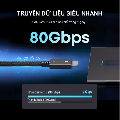 Cáp Thunderbolt 5 Anker Prime Type-C to Type-C- A84N1 Tốc Độ Truyền Dữ Liệu 80Gbps, Sạc Nhanh 240W, Màn Hình 8K - Khám phá sức mạnh vượt trội của <strong>Cáp Thunderbolt 5 Anker Prime Type-C to Type-C- A84N1</strong>, một phụ kiện không thể thiếu cho hệ sinh thái công nghệ của bạn. Với tốc độ truyền dữ liệu kinh ngạc lên đến 80Gbps và khả năng sạc nhanh Power Delivery 3.1 công suất 240W, sản phẩm này định nghĩa lại hiệu suất làm việc và giải trí. Cáp hỗ trợ xuất hình ảnh ra hai màn hình 4K hoặc một màn hình 8K, mang đến trải nghiệm hình ảnh sắc nét và sống động chưa từng có. Được chế tác từ những vật liệu cao cấp nhất, <strong>Cáp Thunderbolt 5 Anker Prime Type-C to Type-C- A84N1</strong> đảm bảo độ bền và sự ổn định tối đa. Tương thích hoàn hảo với các thiết bị Thunderbolt 4, Thunderbolt 3 và USB4, đây là sự đầu tư thông minh cho tương lai công nghệ của bạn