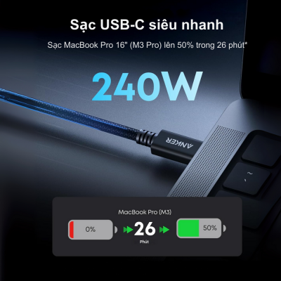 Cáp Thunderbolt 5 Anker Prime Type-C to Type-C- A84N1 Tốc Độ Truyền Dữ Liệu 80Gbps, Sạc Nhanh 240W, Màn Hình 8K - Khám phá sức mạnh vượt trội của <strong>Cáp Thunderbolt 5 Anker Prime Type-C to Type-C- A84N1</strong>, một phụ kiện không thể thiếu cho hệ sinh thái công nghệ của bạn. Với tốc độ truyền dữ liệu kinh ngạc lên đến 80Gbps và khả năng sạc nhanh Power Delivery 3.1 công suất 240W, sản phẩm này định nghĩa lại hiệu suất làm việc và giải trí. Cáp hỗ trợ xuất hình ảnh ra hai màn hình 4K hoặc một màn hình 8K, mang đến trải nghiệm hình ảnh sắc nét và sống động chưa từng có. Được chế tác từ những vật liệu cao cấp nhất, <strong>Cáp Thunderbolt 5 Anker Prime Type-C to Type-C- A84N1</strong> đảm bảo độ bền và sự ổn định tối đa. Tương thích hoàn hảo với các thiết bị Thunderbolt 4, Thunderbolt 3 và USB4, đây là sự đầu tư thông minh cho tương lai công nghệ của bạn