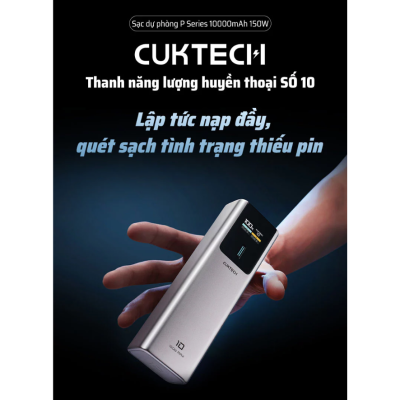 Pin sạc dự phòng Cuktech No.10 Power Bank 10.000mAh 150W (PB100P) - Trải nghiệm tốc độ sạc chưa từng có với <strong>Cuktech No.10 Power Bank 10.000mAh 150W</strong> (PB100P), viên pin dự phòng nhỏ gọn nhưng sở hữu sức mạnh bùng nổ. Đây là sản phẩm duy nhất trên thị trường hỗ trợ sạc siêu nhanh Mi Turbo Charge lên đến 120W qua cổng USB-A, sạc đầy Xiaomi 13 Pro chỉ trong 19 phút. Không chỉ vậy, cổng USB-C còn cung cấp công suất PD 100W mạnh mẽ, đủ sức nạp năng lượng cho cả MacBook Pro và các dòng laptop khác. Với dung lượng 10.000mAh, thiết kế hình trụ độc đáo và màn hình màu TFT hiển thị thông số chi tiết, <strong>Cuktech No.10 Power Bank 10.000mAh 150W</strong> là giải pháp năng lượng đỉnh cao, là "vũ khí bí mật" cho các tín đồ công nghệ, đặc biệt là người dùng hệ sinh thái Xiaomi.