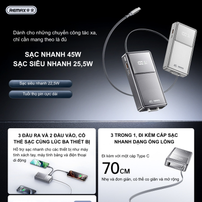 Sạc Dự Phòng Remax FCP-30 20.000mAh - Tích Hợp Cáp Type-C Remax FCP-30