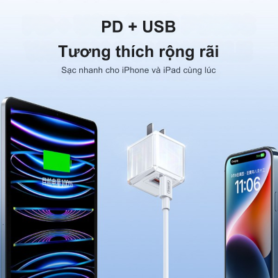 Củ Sạc Nhanh Remax RP-U93 GaN 33W - USB + Type-C, Nhỏ Gọn, Mạnh Mẽ Cho Mọi Thiết Bị Remax RP-U93